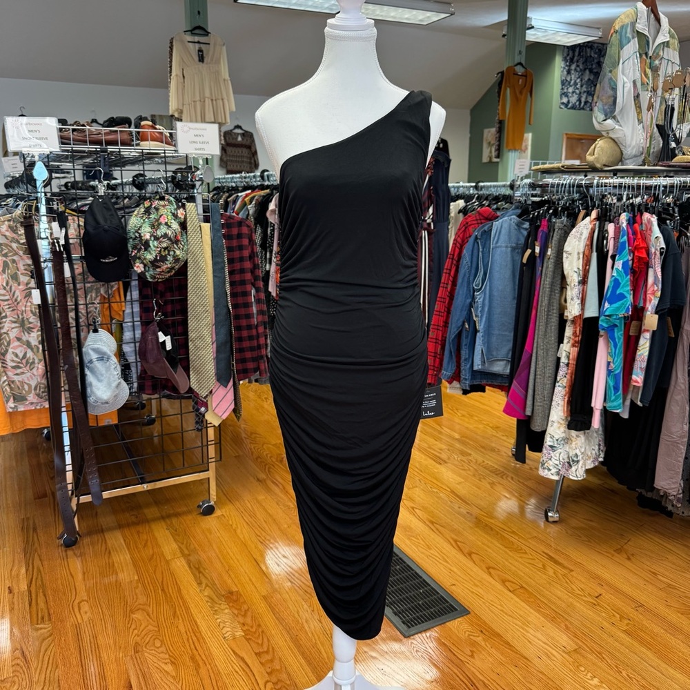 NWT Lulus Elegant Black Bodycon One-Shoulder Formal Dress